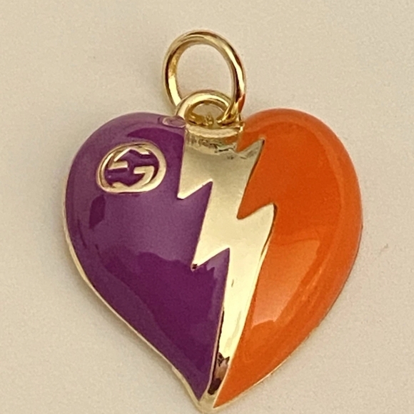 Gucci Lightning ⚡ Gorgeous Purple and Orange Heart Upcycled Pendant